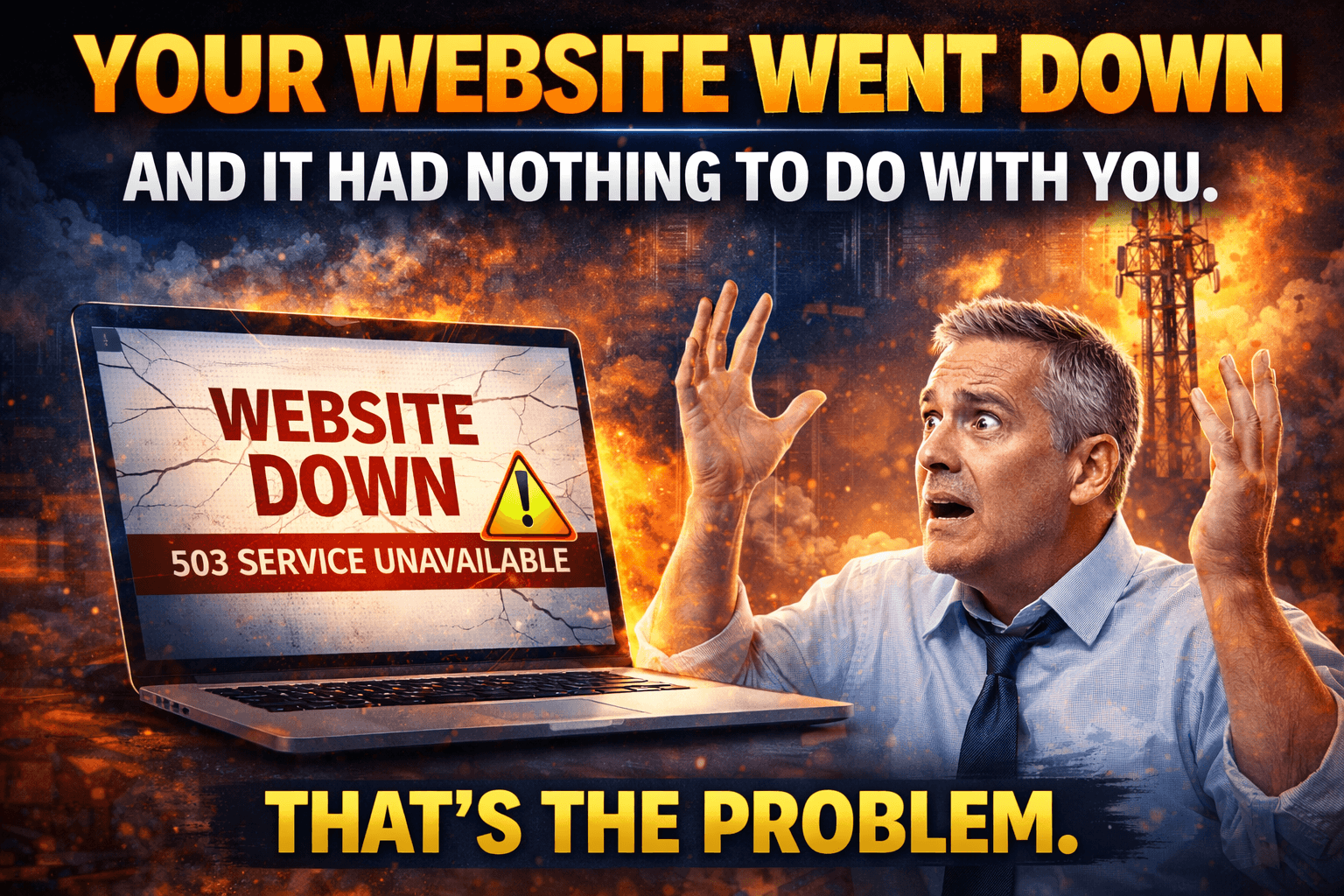A small business owner staring at a blank screen where their website should be loading
