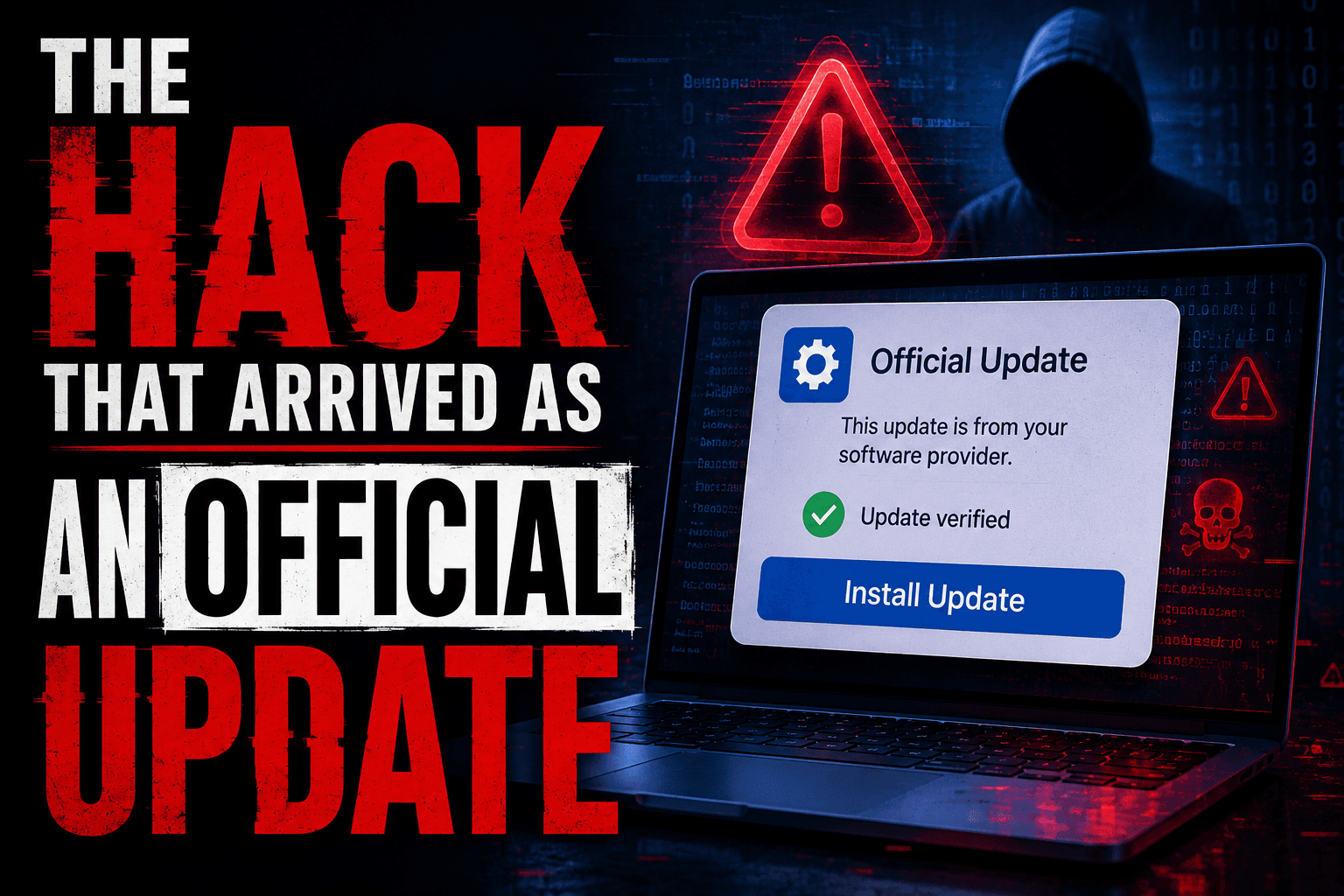 A software update notification concealing a backdoor being delivered to a website
