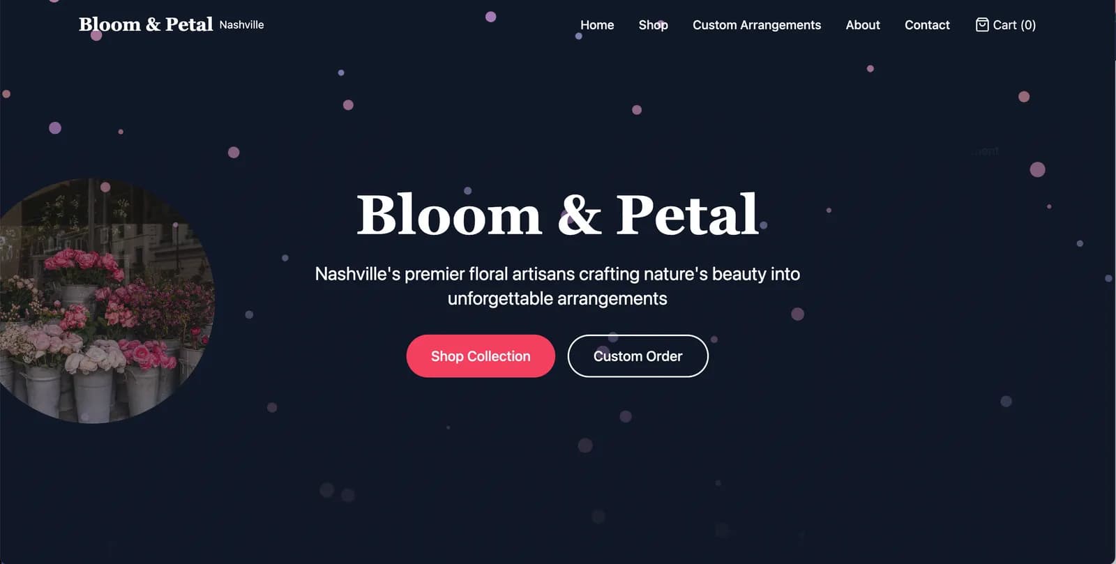 Bloom & Petal floral shop website with flower arrangements and e-commerce store