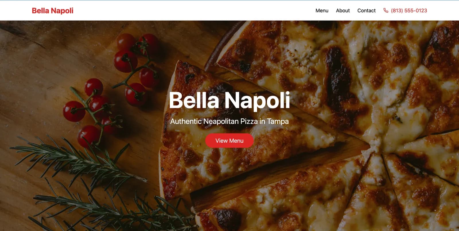 Bella Napoli Italian pizzeria website with online ordering and menu display