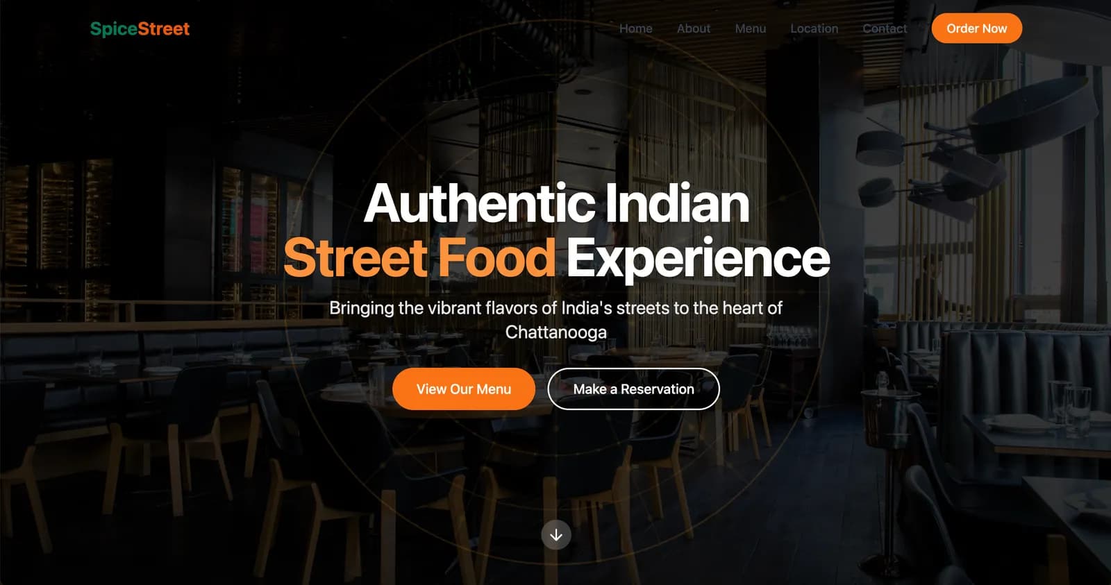 Spice Street restaurant website featuring menu and reservations