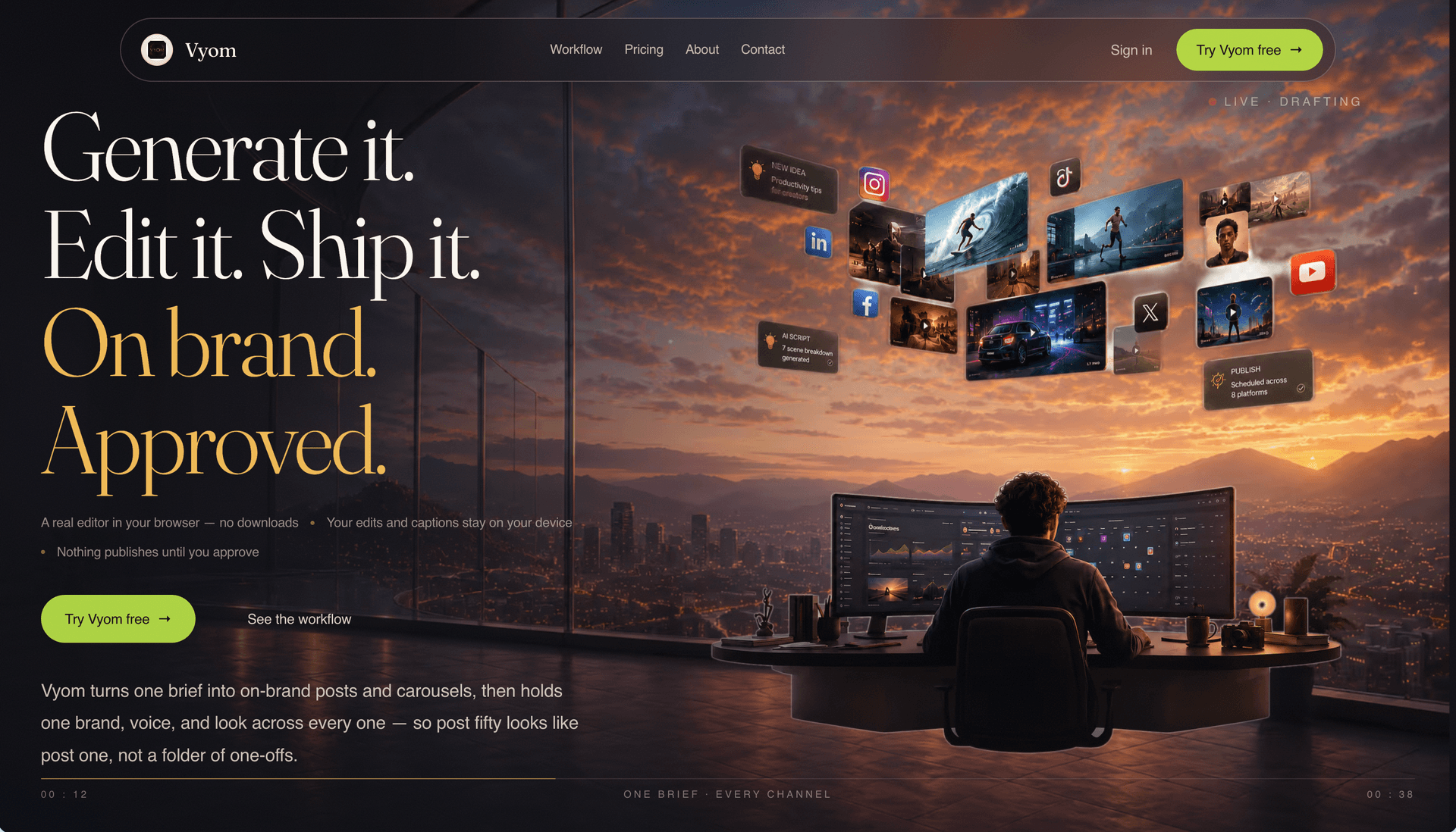 Vyom AI content creation and social media scheduling platform