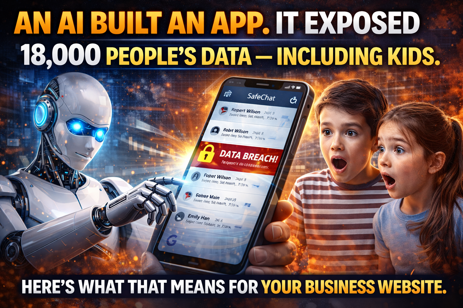 A small business owner looking at a laptop screen with a security warning, concerned expression